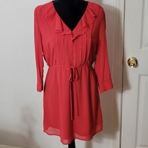 Women's H&M Red Ruffle Midi Dress Size 12